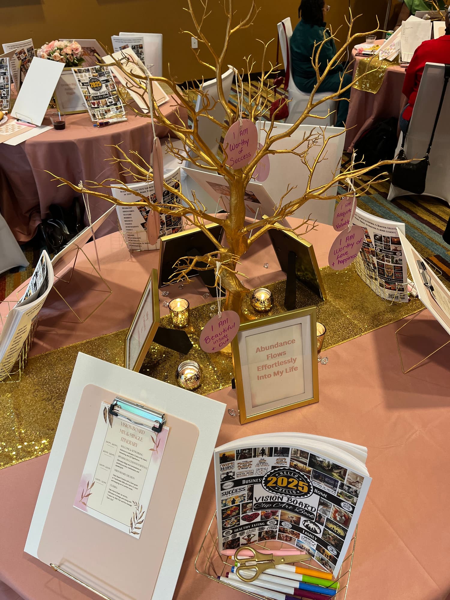 Gold wishing tree with affirmation tags